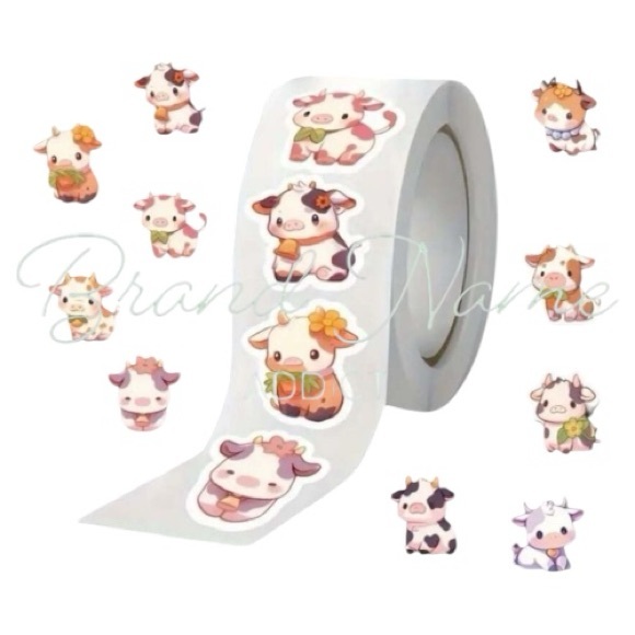 Unbranded Other - Roll of 500 Baby Cow Small Stickers - 10 Different Designs